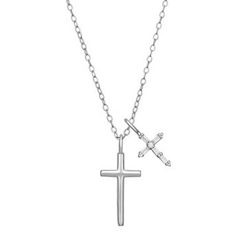 PRIMROSE Sterling Silver Cubic Zirconia Multi Cross Pendant Necklace