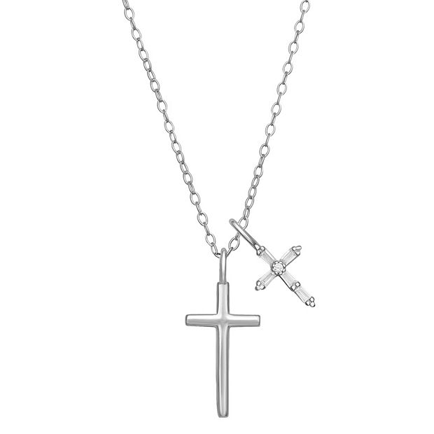 PRIMROSE Sterling Silver Cubic Zirconia Multi Cross Pendant Necklace