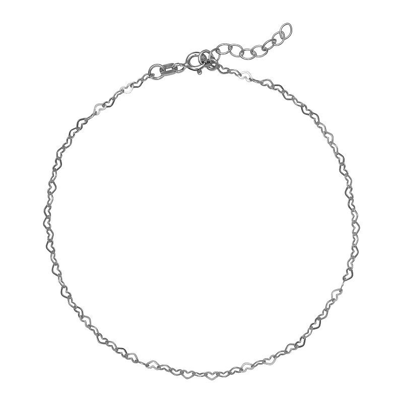 PRIMROSE Sterling Silver Heart Link Chain Anklet, Womens, Size: 10, Gre