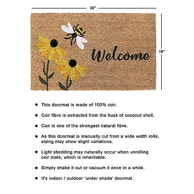 RugSmith Welcome Flowers and Bee Doormat - 18'' x 30''