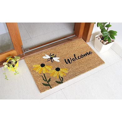 RugSmith Welcome Flowers and Bee Doormat - 18'' x 30''