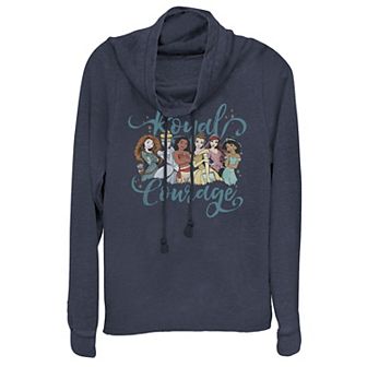 Disney Princesses Royal Courage Group Sketch Juniors' Cowlneck Graphic Lightweight Long Sleeve