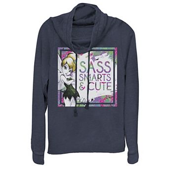 Disney's Tinkerbell Sass, Smarts & Cute Juniors' Cowlneck Graphic Lightweight Long Sleeve