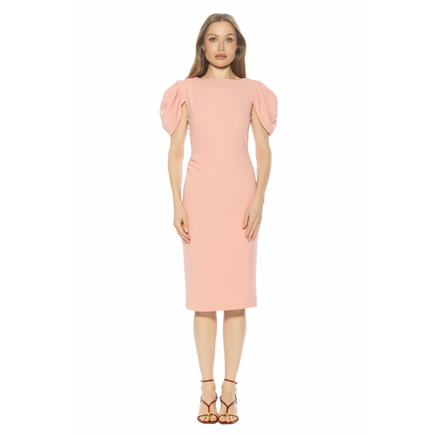 Женское платье Alexia Admor Draped Shoulder Sheath, цвет: Слоновая кость в горошек — фото 1