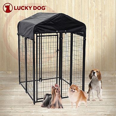 Lucky Dog 4' x 4' x 6' Uptown Welded Wire Outdoor Dog Kennel w/ Waterproof Cover