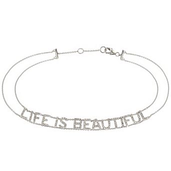 Luxle 14k White Gold 3/8 Carat T.W. Diamond "Life is Beautiful" Bracelet