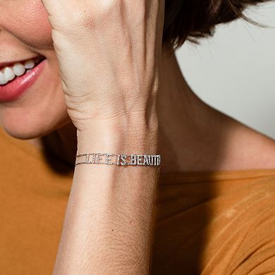 Luxle 14k White Gold 3/8 Carat T.W. Diamond "Life is Beautiful" Bracelet