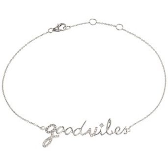 Luxle 14k White Gold 1/10 Carat T.W. Diamond "Good Vibes" Bracelet