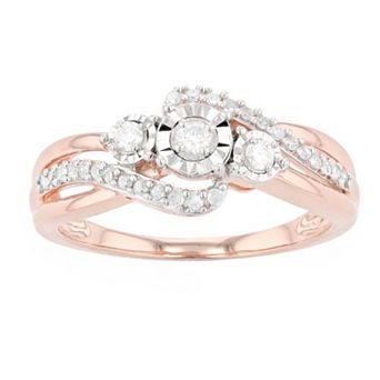 Diamond Brilliance 14k Rose Gold Over Silver 1/4 Carat T.W. Diamond 3-Stone Ring