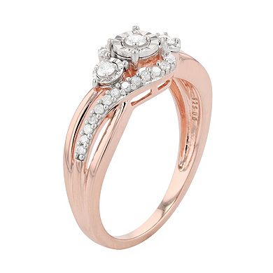 Diamond Brilliance 14k Rose Gold Over Silver 1/4 Carat T.W. Diamond 3 ...