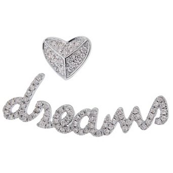 LUXLE 14k White Gold 1/3 Carat T.W. Diamond Heart & "Dreams" Mismatch Stud Earrings