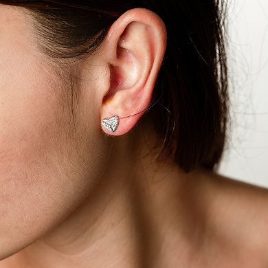 LUXLE 14k White Gold 1/6 Carat T.W. Diamond Heart Stud Earrings