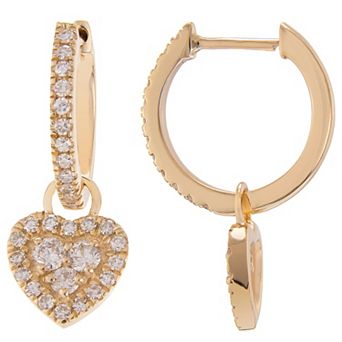 LUXLE 14k Gold 3/8 Carat T.W. Diamond Heart Hoop Drop Earrings
