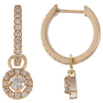 LUXLE 14k Gold 1/3 Carat T.W. Diamond Drop Hoop Earrings