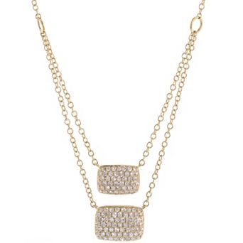 Luxle 14k Gold 1/4 Carat T.W. Diamond Double Strand Squares Necklace