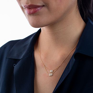 Luxle 14k Gold 1/4 Carat T.W. Diamond Double Strand Squares Necklace