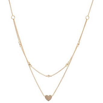 Luxle 14k Gold 1/8 Carat T.W. Diamond Double Strand Heart Necklace