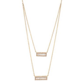 Luxle 14k Gold 5/8 Carat T.W. Diamond Double Strand Bar Necklace