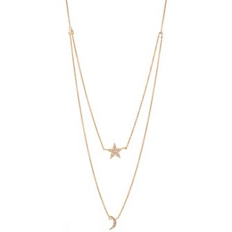 Luxle 14k Gold 1/8 Carat T.W. Diamond Double Strand Star & Moon Necklace