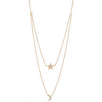 Luxle 14k Gold 1/8 Carat T.W. Diamond Double Strand Star & Moon Necklace