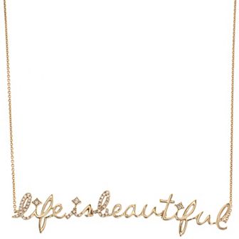 Luxle 14k Gold 1/8 Carat T.W. Diamond "Life is Beautiful" Necklace