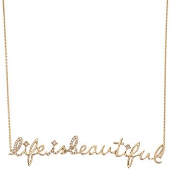 Luxle 14k Gold 1/8 Carat T.W. Diamond "Life is Beautiful" Necklace