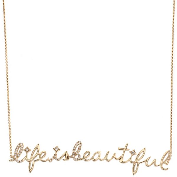 Luxle 14k Gold 1/8 Carat T.W. Diamond "Life is Beautiful" Necklace