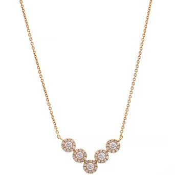 Luxle 14k Gold 3/8 Carat T.W. Diamond Halo Chevron Necklace