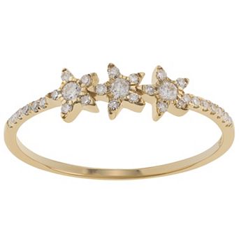 14k Gold 1/6 Carat T.W. Diamond Triple Star Ring