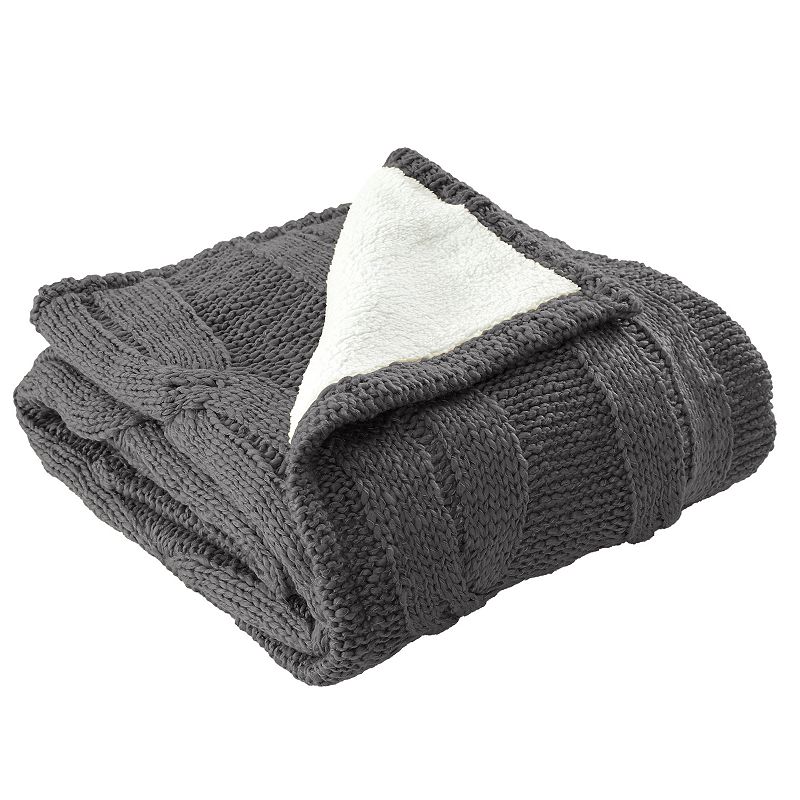 Modern Threads Cable Knit to Sherpa Throw Blanket, Grey