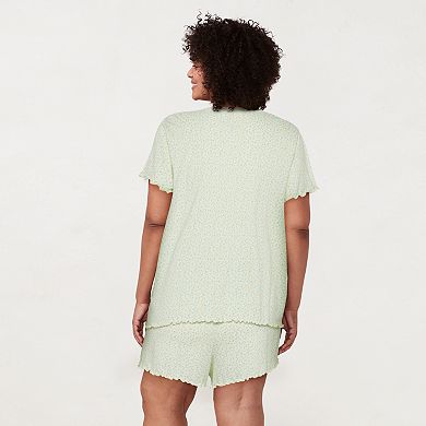 Plus Size LC Lauren Conrad Lettuce Edge Pajama Top & Pajama Shorts Set