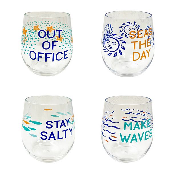 Celebrate Together™ Summer 4pc. Coastal Acrylic Stemless Wine Glass Set
