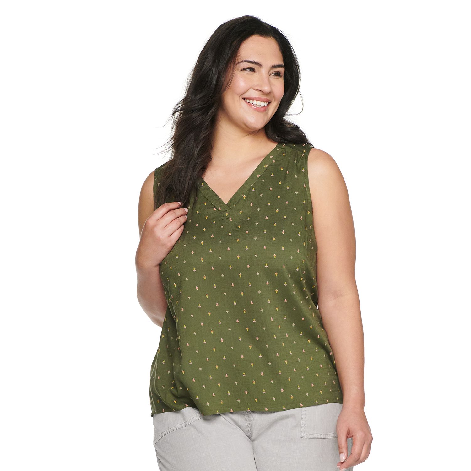 Plus Size Sonoma Goods for Life V-Neck Tank, Women's, Size: 4XL, Green
