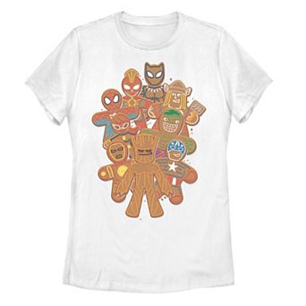 Juniors' Marvel Superheroes Gingerbread Cookie Graphic Tee