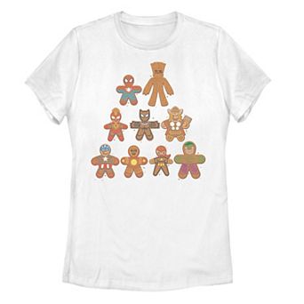 Juniors' Marvel Superheroes Gingerbread Cookies Graphic Tee
