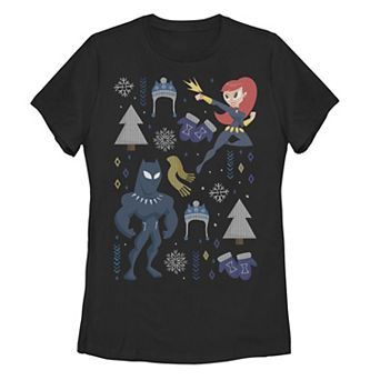 Juniors' Marvel Black Panther & Black Widow Holiday Icons Graphic Tee