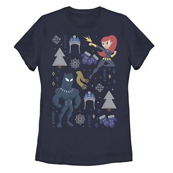 Juniors' Marvel Black Panther & Black Widow Holiday Icons Graphic Tee