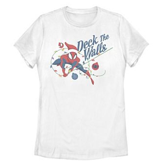 Juniors' Marvel Spider-Man "Deck the Walls" Christmas Graphic Tee