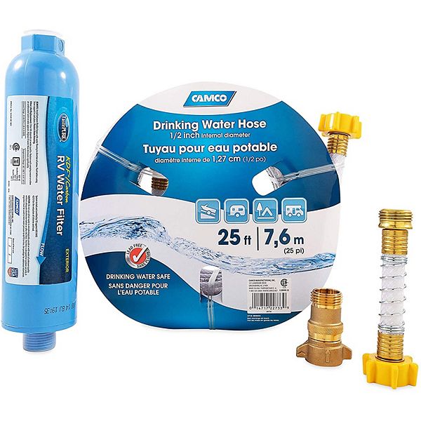 Camco 40010 RV/Marine Fresh Water Filtration Kit Drinking Water Safe Includes Everything You Need to Connect to an RV/Marine Fresh Water Source 