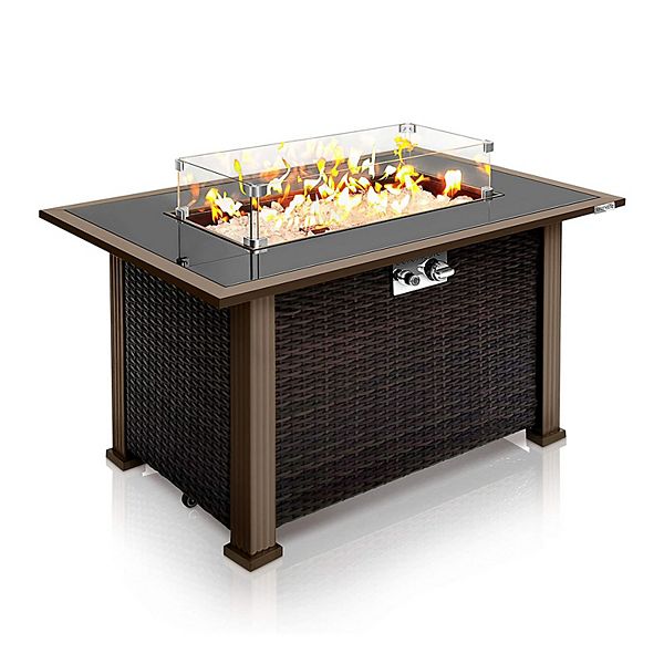 Serenelife Outdoor Rattan Patio Propane, Fire Pit Table Propane