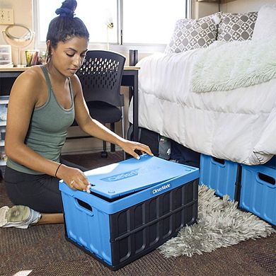 CleverMade Durable Stackable 62L Collapsible Storage Bins, Neptune Blue (3-Pack)