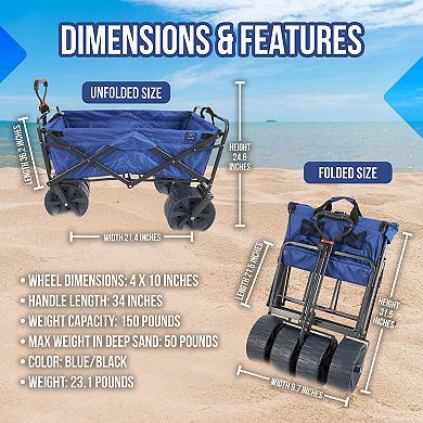 Mac Sports Collapsible Folding All Terrain Outdoor Beach Utility Wagon Cart