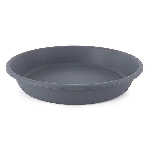 The HC Companies Non Fading 21 Inch Plastic All Weather Indoor Outdoor Planter Saucer Draining Tray for Classic Flower Pot Planters, Warm Gray
