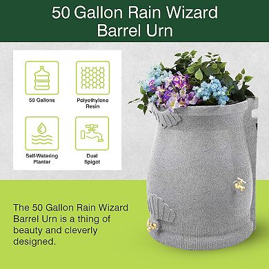 Good Ideas RWURN50-LIG 50 Gallon Rain Saver Wizard Barrel Urn, Light Granite