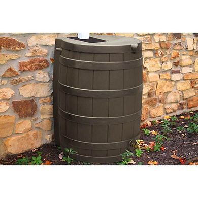 Good Ideas Rain Wizard 40 Gallon Plastic Rainwater Collection Barrel Drum, Oak
