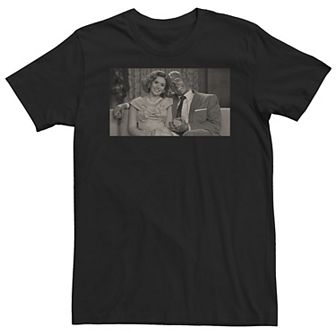Big & Tall Marvel WandaVision Wanda & Vision Black & White Couch Photo Tee