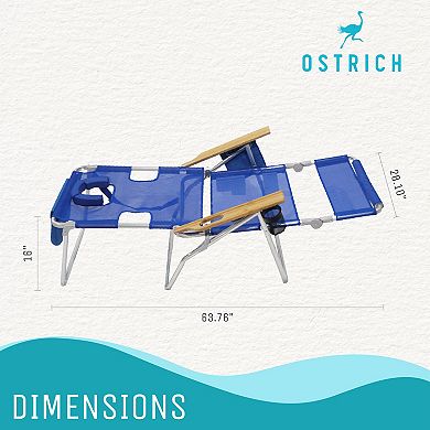 Ostrich Altitude 3n1 High Back Outdoor Beach Lounge Chair With Footrest, Blue