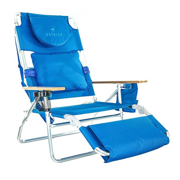 Ostrich Deluxe Padded 3-N-1 Outdoor Lounge Reclining Beach Chair, Blue