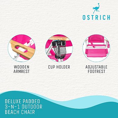 Ostrich Deluxe 3n1 Lightweight Outdoor Lawn Beach Lounge Chair W/footrest, Pink