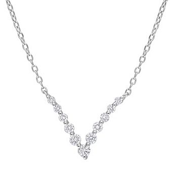Stella Grace Platinum Over Silver 1/3 Carat T.W. Lab-Grown Diamond Graduated V-Necklace